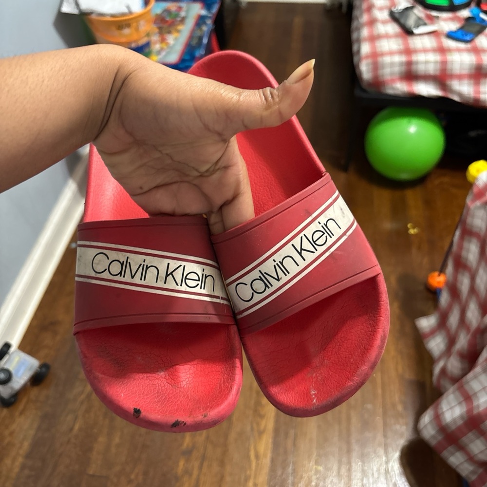 Calvin Klein Kids Bright Red Slide Sandals